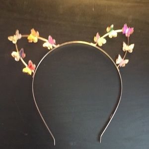 Gold cat ear headband w/holographic butterflies.